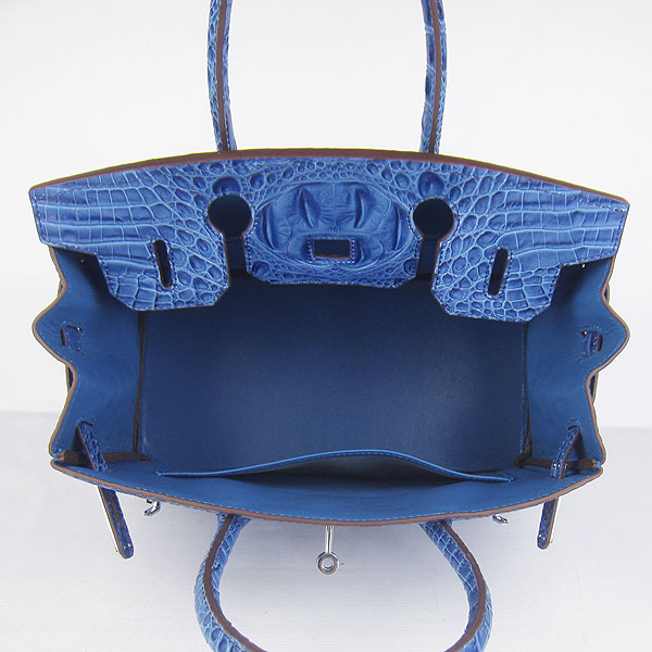 Replica Hermes Birkin 30CM Crocodile Head Veins Bag Dark Blue 6088 On Sale - Click Image to Close